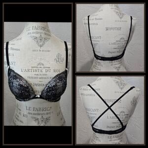 Victoria's Secret Sexy Little Things Black Lace Rhinestone Padded Bra Multi Wear